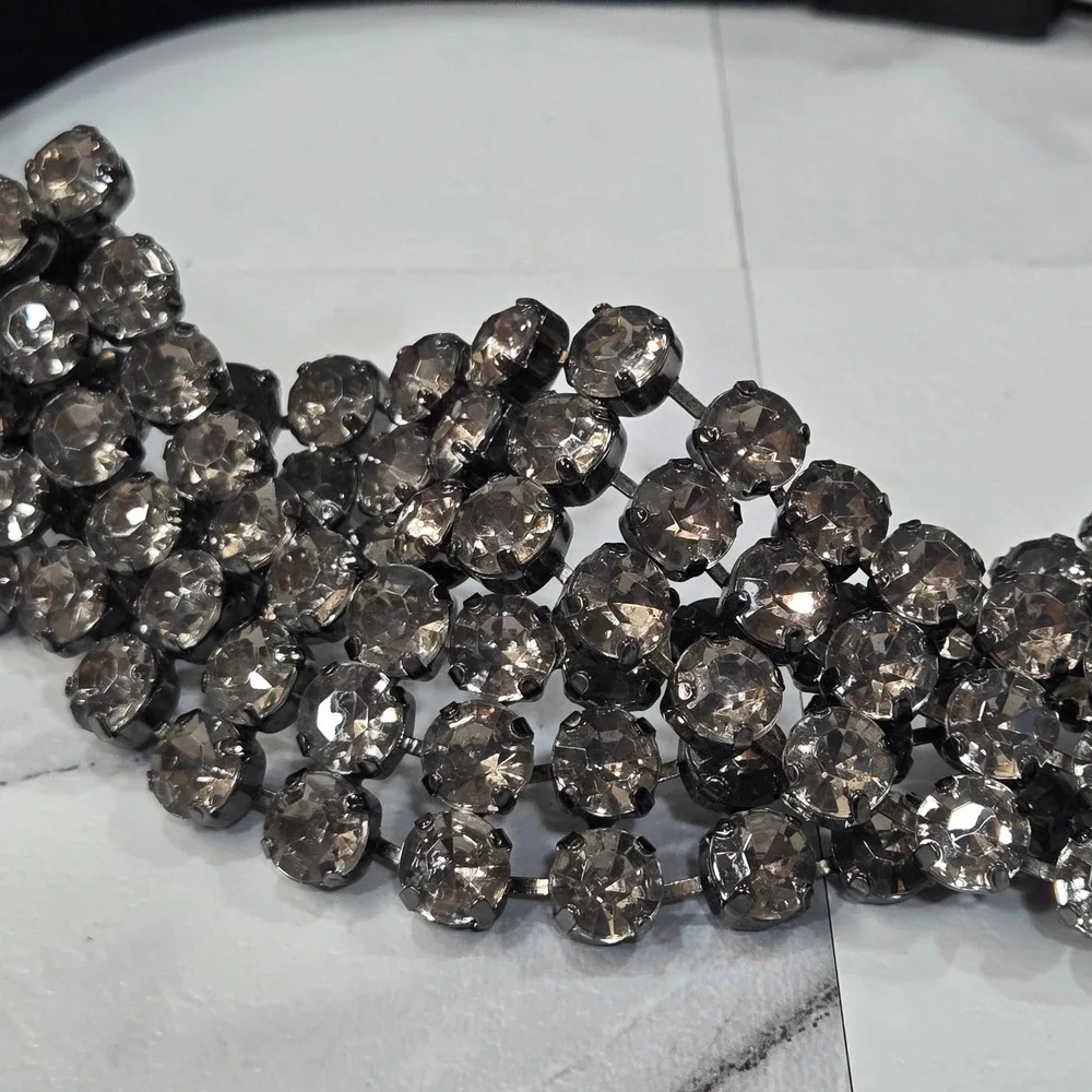 BCBGMAXAZRIA Waist Belt Medium Black Rhinestone Crystal Mesh Elastic Stretch